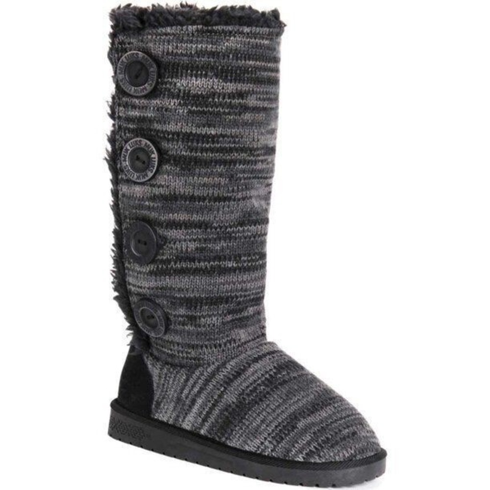 Muk Luks a la mode Grey Space Dye Knit Tall Button Boots Womens Size 9